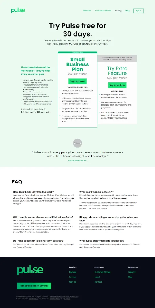 price listing landing page